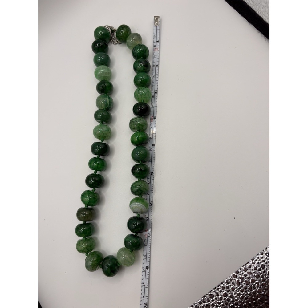 Green Agate Stone Bead Necklace Sterling Silver 18" Marked LUC‎ 925 CN - Picture 8 of 9